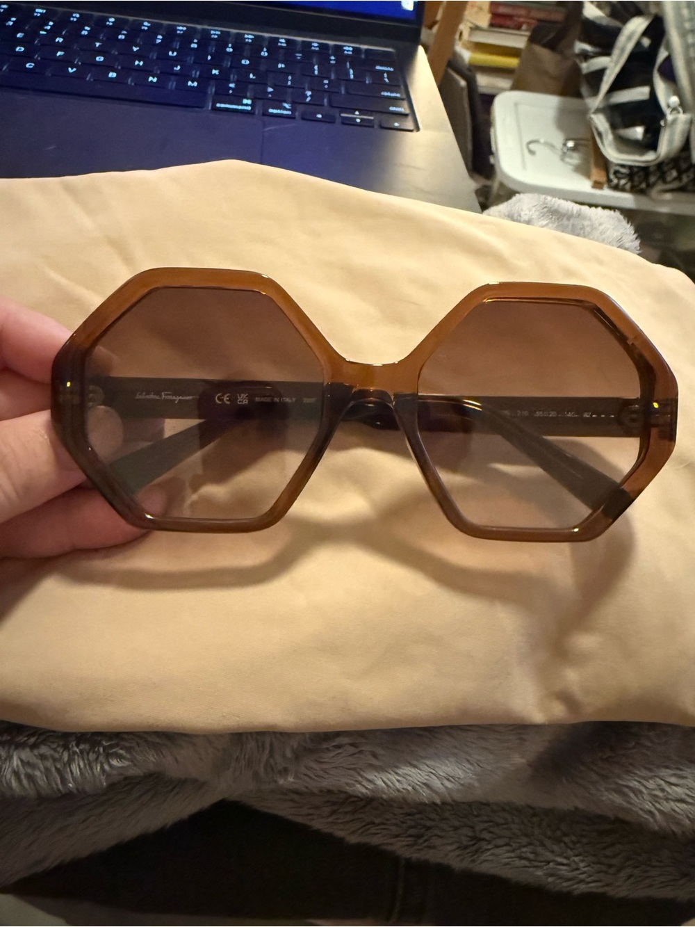 Salvatore Ferragamo Amber Brown Octagon Women's Sunglasses